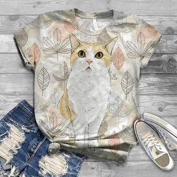 2021 vasaros nauji vyriški/moteriški marškinėliai trumparankoviai katė spausdinti 3D marškinėliai atsitiktinis hip-hop 3DT marškinėliai viršuje, dydis S-6XL