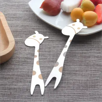 304 nerūdijančio plieno, vaisiaus šakutė mielas gyvūnų žirafa vaisių šakių cartoon vaikų desertinės šakutės