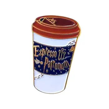 Espresso Patronum emalio pin Magija Kavos Puodelis sagė