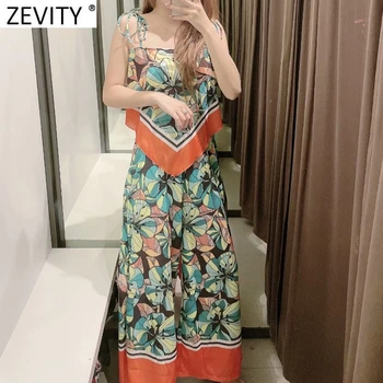 Zevity 2021 Moterys, Tropinių Gėlių Spausdinti Kratinys Pločio Kojų Kelnės Moteriška Elegancija Elastinga Juosmens Atsitiktinis Palaidų Vasaros Kelnės P1117