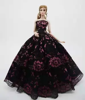 1/6 Classic Black, Pink Gėlių Off Peties Vestuves Suknelė Lėlės Suknelė Barbie Princesė Lėlės Drabužiai 11.5