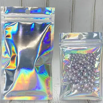 100 vnt maišelių Butas Zip-lock Vonios Druska Kosmetikos Maišą, iš Vienos Pusės Aišku, Holografinis Mini Aliuminio Folija Zip Lock Bags Storio