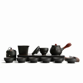 11PCS Japoniško Stiliaus Arbatos Rinkinys Senovinių Keramikos Kung Fu Arbatinukas Namų Kelionės Arbatos Puodelio Rankų darbo arbatinukas Taurės Nustatyti Su maišeliu Kinijos Dovanos