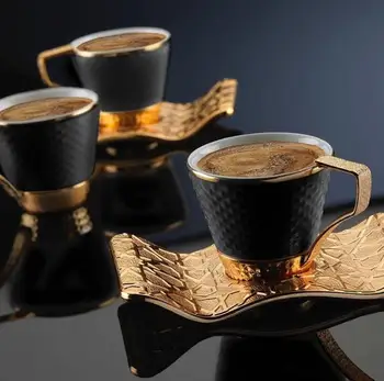 12 Vnt porceliano Aukso kavos puodelio Arbatos Rinkinys Nustatyti Kavos Puodelis ir Lėkštelė Balta Latte Puodelis Cappuccino Espresso Kavos Puodelio drinkware