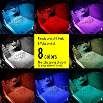 12led Lankstus Belaidžio Nuotolinio Muzikos Valdymo Balsu Automobilių RGB LED Blykste Neon Vidaus apšvietimo Lemputė Juostelės Grindų Atmosfera Žibintai