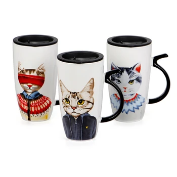 1Pc Animacinių filmų mielas Ponas katė Keramikos puodelis su dangteliu Paprasta Kūrybos Namų didelės talpos Geriamas puodelis Kavos puodelio