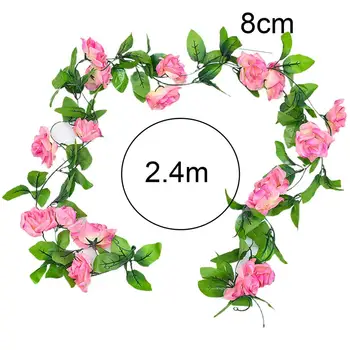 2.4 M Rose Dirbtinių Gėlių Girlianda Eco-friendly Anti-išnyks Modeliavimas Rožių Gėlių Vynmedžių Vestuvių Namo Kambaryje Sodo Arkos Dekoras