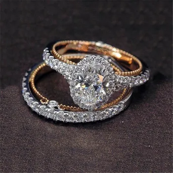 2019 Rose gold Crystal Žiedą su Akmens Kristalų Vestuvinį Žiedą pora vestuvių ir sužadėtuvių žiedai, moterų, Vyrų