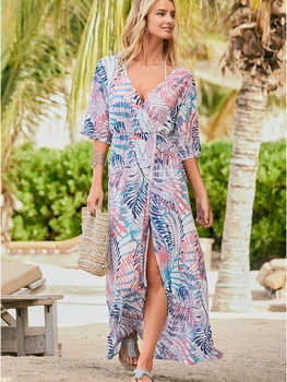 2020 Naujas Bikini Danga-Ups Bohemijos Spausdinti Tunika Paplūdimio Wrap Suknelė Elegantiškas Ilgas Moterų Paplūdimio Drabužiai Plaukti Kostiumas Padengti Iki