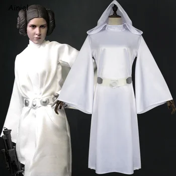 2020 Star Cosplay Princesė Leia Kostiumai Leia Organa Solo Drabužius Baltos Suknelės su Bžūp Diržo Skraiste Helovinas Karai Merginos Moterys