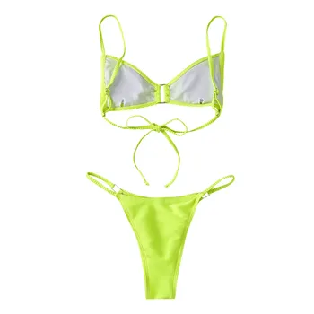 2021 Naujas Seksualus Bikini maudymosi Kostiumėliai, Womensplit maudymosi kostiumėlį Asmenybės Bikini Vasaros Paplūdimio Drabužiai Biquini Geltonos spalvos Push-up Bikinis Rinkinys
