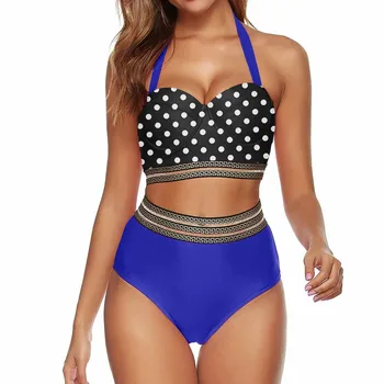 2021 Push Up Bikinis Nustatyti Aukštą Juosmens Swimsuit Moterys Dot maudymosi Kostiumėliai, Moteriška Dviejų dalių Vasaros Paplūdimio Apynasrio Maudymosi Kostiumas XXL