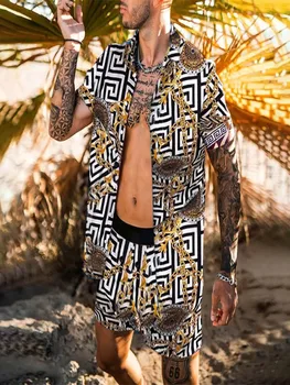 2021 Vasaros Paplūdimio Kostiumas Vyrams Spausdinimo Havajų Marškinėliai Trumpomis Rankovėmis Šortai Kostiumas Streetwear Etninės Stiliaus Atsitiktinis Vyrų Rinkiniai, 2 Vnt