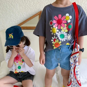 2021 Vasaros berniukų ir mergaičių gėlių spausdinti Prarasti T shirts mada vaikams laisvalaikio trumpomis rankovėmis Viršūnes