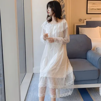 2021 m. Pavasario ir Vasaros Saldus Nightdress Palace Stiliaus Nėrinių Princesė Miega Suknelė Didelio Dydžio Pasakų Pižama Nightgowns