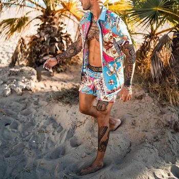 2021Hawaii Vyrų Kostiumas Streetwear Mados Laisvi Atidaryti Spausdinimo Trumpas Rankovės Marškinėliai, Šortai Vasarą Kvėpuojantis Atsitiktinis Mens Beach 2-Piece