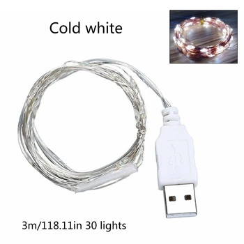 30 LED USB String Žibintai, Sidabro spalvos Viela, Garliava Vandeniui Pasakų Lempos Kalėdų