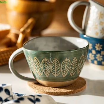 310ml Japonijos Senovinių Keramikos Puodelis Rankena Taurės Pusryčiai Pienas, Avižiniai dribsniai Kavos Atsparus Karščiui Office Home Drinkware Įrankis