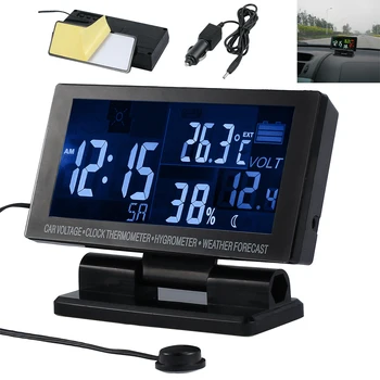 5 In 1 LCD Skaitmeninis Automobilių Laikrodis Termometras su Drėgmėmačiu Orų Prognozė Voltmeter Signalas 12V Ir 24V Transporto priemonėms