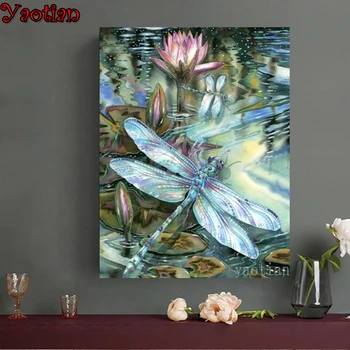 5D Diamond Tapybos Dragonfly Lotoso Gėlė, Nuotraukos Strazdų 