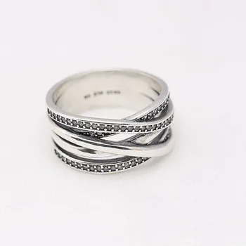 925 Sterling Silver pandora Žiedą darbo Amžinybę, Persipinantys Kristalų Žiedai Moterims Vestuves Dovanų bižuterijos
