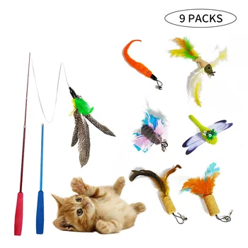 9Pcs Katė Žaislas Naminių Kačių Plunksnų Žaislų Rinkinys Funny Cat Stick Bell Kačiukas Catcher Kibinimas Interaktyvus Žaislas Juguetes Para Gatos Naminių Reikmenys