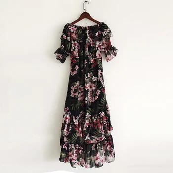 AELESEEN kilimo ir tūpimo Tako Mados Nereguliarus Suknelė Moterims 2021 Dizaineris V-Kaklo Ruffles Gėlių Spausdinti Elegantiškas Ilgas Atostogas Suknelė