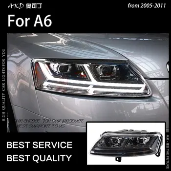AKD Automobilių Stilius Audi A6 Žibintai 2005-2011 A6 C5 C6 LED Dinaminis Žibintų Signalas Animacija DRL Bi Xenon Auto Priedai