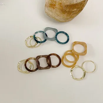 AOMU 1SET 2021 Korėja Metalo Dervos Žiedas Rinkinys Moterims Geometrinis Netaisyklingos Apvalios Akrilo Žiedai, Šaliai, Papuošalai Naujųjų Metų Dovanos