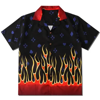 Aolamegs Vyrų Marškinėliai Diablo Flame Kratinys Havajų Marškinėliai Mados Hip-Hop High Street Streetwear Unisex Vasaros Atsitiktinis Marškinėliai
