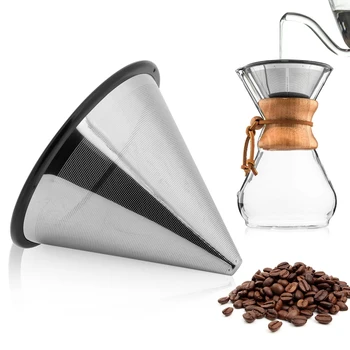 Apipilti Kava Dripper Nerūdijančio Plieno Kavos Filtras Nuimamas Dripper Su Stovu Daugkartinio Naudojimo Kūgio Dripper Kavos