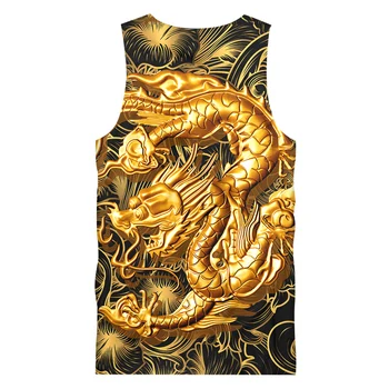 CJLM Vasaros Tendencija Laisvi Vyrai Rezervuaro Viršaus 3D Spausdinimo Golden Dragon Mados Vest Vyras Plius Dydis Atsitiktinis Rankovių Didmeninė Iš Kinijos