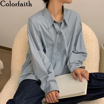 Colorfaith Naujas 2021 Moterys Pavasarį, Rudenį, Palaidinės, Marškinėliai Mygtukai Nėrinių Derliaus Elegantiškas, Kietas Negabaritinių Tarnyba Laukinių Viršūnes BL4252