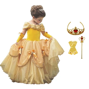 Cosplay Kūdikių, Mergaičių Drabužiai Princesė Geltona Suknelė Mergaitėms Helovinas Kostiumas Vaikams Suknelės Mergaitėms Užmaskuoti Šalies Fantasia Vestido