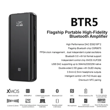 Fiio BTR5 Hi-Res USB DAC Bluetooth 5.0 ES9218P CSR8675 Ausinių Stiprintuvo 3.5 mm ir 2,5 mm Subalansuotas AAC/SBC/aptX/aptX LL/aptX H/LDAC