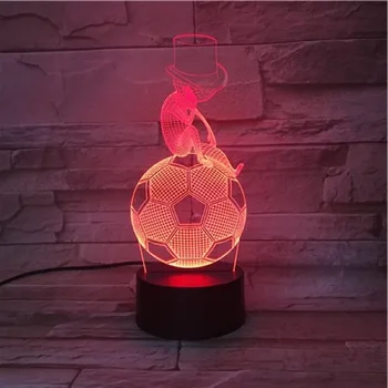 Futbolas Naktį Šviesos diodų (LED 3D Iliuzija naktinė lempa su sensoriniu Jungikliu, Stalo Lempos 
