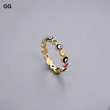 GG Juvelyrikos, Emalio turkijos blogio akių papuošalų žiedas Aukso spalvos vaivorykštė cz moterų pirštų žiedai