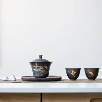 Gaiwan arbatos rinkinys retro keramikos arbatos dubenėlį Kung Fu arbatos rinkinys arbatos dėklas nustatyti arbatos puodelio sausų burbulų rinkinys gali būti pritaikyti