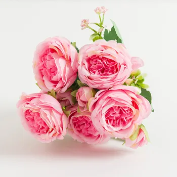 Gražus Geriausia Pardavimo Rožė, Bijūnas Dirbtinio Šilko Gėlių Maža Balta Puokštė Vestuvių Buveinės Šalies Žiemos Apdailos Netikrą Gėlės