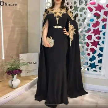 Juoda Maroko Kaftan Vakaro Suknelės Nėriniai Appliques 3D Gėlės Satino Moterų arabų Musulmonų ypatinga Proga Oficialus Šalies Suknelė