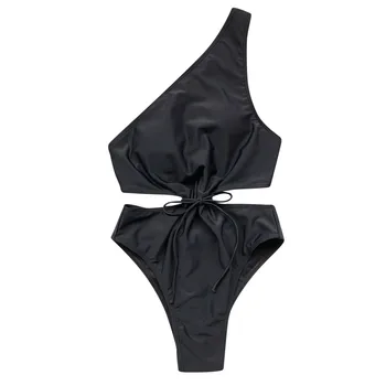 Juoda Pusėje Išpjovą, maudymosi Kostiumėliai Moterims, Vienas Gabalas Juosmens-Sulankstyti Vieną petį Bikini Biquini Paplūdimio maudymosi kostiumėlį купальник 2021 новинка