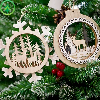 Kalėdų Snaigės Elnias Medžio Modelio Natūralios Medienos Pakabukas 2019 namų Dekoracijos Kabinti Dovanos, Papuošalai prekes