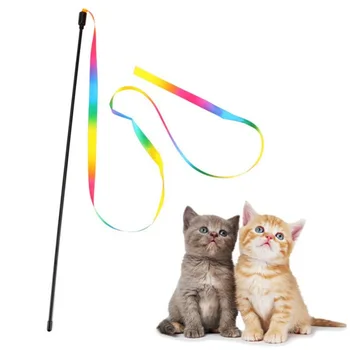 Katė Lazdos dvipusis Spalvinga Vaivorykštė Juostelės Funny Cat Stick Žaislai Naminių Kačių Interaktyvus Stick Kibinimas Žaislai Prekių 60/120cm