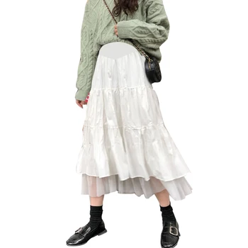 Korėjos Stiliaus Mados Aukšto Liemens Sijonas 2021 Ilgi Sijonai Moterims, Baltos spalvos Maxi Sijonas Rudens ir Žiemos Kietas Casaul Sijonai 12819