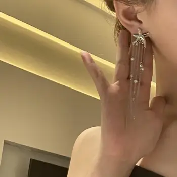 Korėjos žvaigždė auskarai ins ilgai temperamentas pearl kutas grandinės super pasakų pakabukas moterys konkurso eardrop
