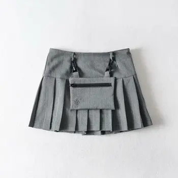 Kpop ROSE Gothic Black kišenėje Punk Aukšto Juosmens seksualus Sijonai moterims Streetwear mados-Line užtrauktukas Klostuotas mini Sijonai