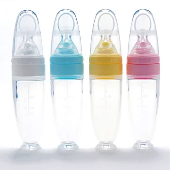 Kūdikių ryžiai, grūdų butelis silikono pieno butelis išspausti šaukštas kūdikių maisto buteliuko, ryžių, grūdų šaukštas