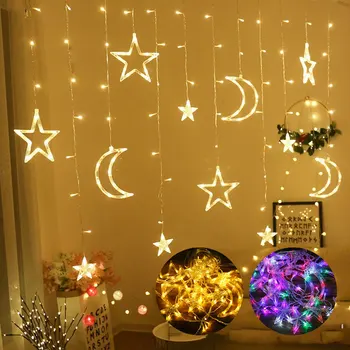 LED Užuolaidų Lempos Star Mėnulio Formos Pasakų String Žibintai Užuolaidų Lempos 8 Režimai String Žibintai, Vestuvių, Kalėdų Miegamojo Kambario Dekoro