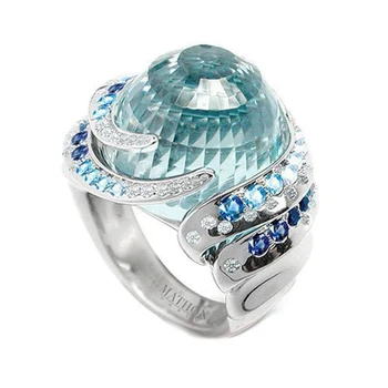 Mados Perdėti Juvelyrikos Prekės ženklo Prabangus Didelis Vandenyno Mėlyna Spalva Crystal Vestuviniai Žiedai, Papuošalai Moterims, Visiškai Dydžių Didmeninės