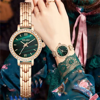 Mados kalnų krištolas Žalia Žiūrėti Rinkinys Moterims Rose Aukso Apyrankę Laikrodžiai Dovanų Reloj Mujer Zegarek Damski